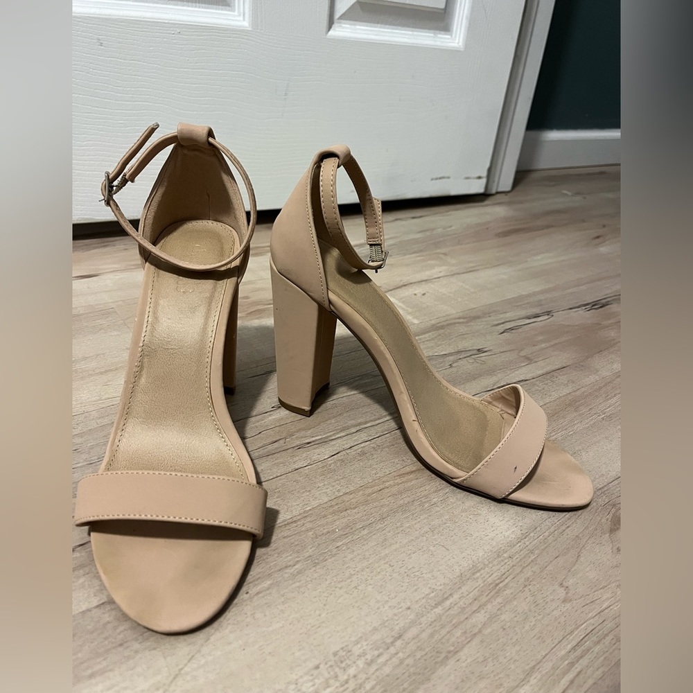 Nude block sandals/heels